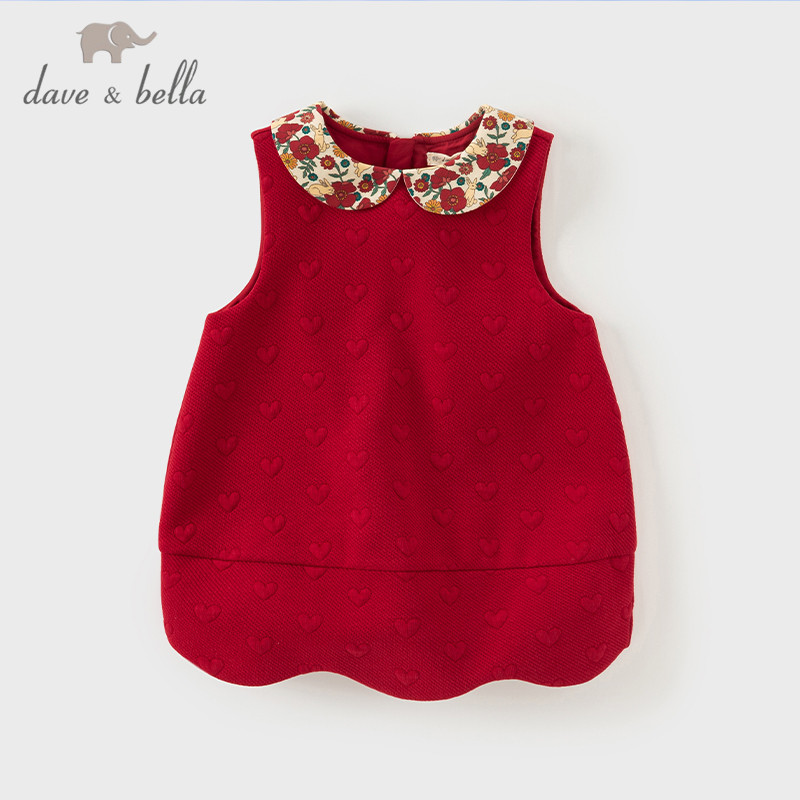 Dave Bella 6M-7Y Đồ Giáng Sinh Váy Yếm Đỏ Cho Bé Gái Thu Đông Đầm Babydoll Với Tai Thỏ DB3241378