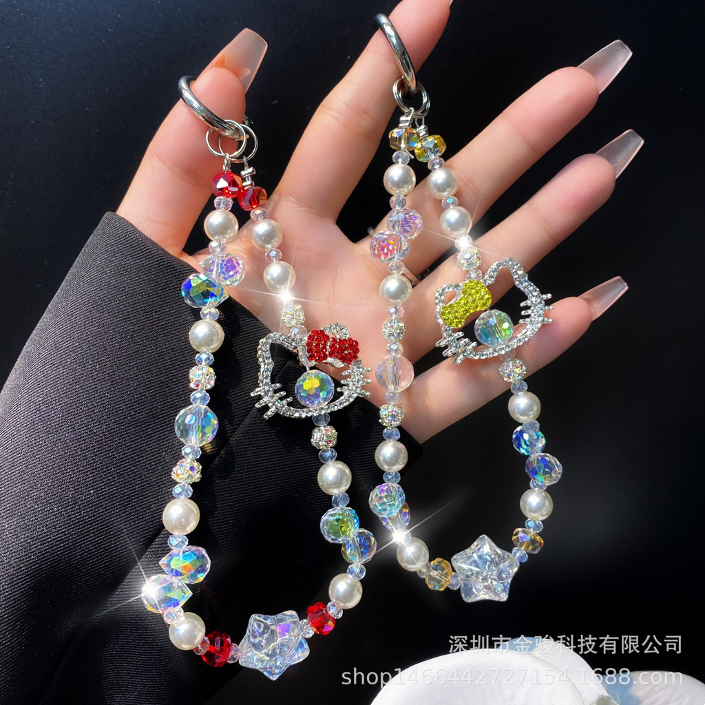 Phụ kiện điện thoại di động Hoạt hình Kim cương giả dễ thương kt Cat Đính cườm Dây chuyền điện thoại di động ccd Dây buộc máy ảnh Dây buộc điện thoại di động Ngôi sao tự làm Dây buộc pha lê Chống thất lạc Điện thoại di động chống sốc phổ thông
