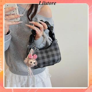 Túi xách túi đeo chéo nữ quai nhúm kẻ ô kèm charm gấu dây chuông thời trang xinh xắn cho nàng K314