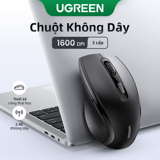 Chuột không dây UGREEN 2.4G Thiết kế công thái học kích thước đầy đủ 800/1200/1600 DPI 6 nút Nhấp chuột ít tiếng 45012