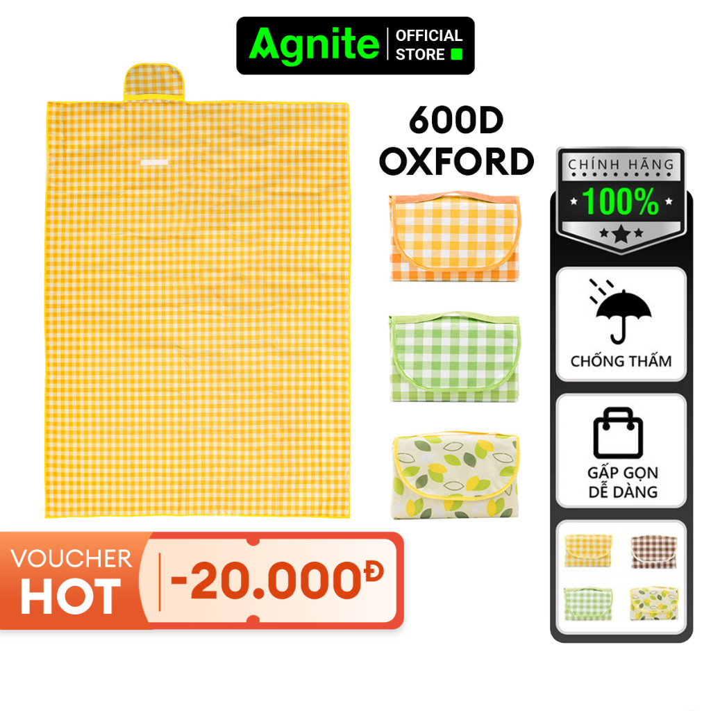 Thảm picnic, thảm dã ngoại chính hãng Agnite, thảm decor chống nước, nhiều màu đa kích thước dễ dàng gấp gọn như 1c túi