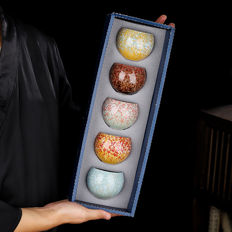 Gốm Tianmu Glaze Kiln Thay Đổi Cốc Xây Dựng Sakura Rồng Trứng Cốc Không Màu Cốc Kung Fu Trà Master Cup Bát Trà Quà Tặng 7PB2