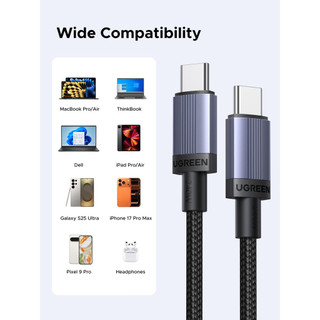 Cáp sạc USB-C sang USB-C UGREEN PD240W Chip đánh dấu điện tử thông minh Vỏ nhôm bện Cáp sạc tương thích cho iPhone 17