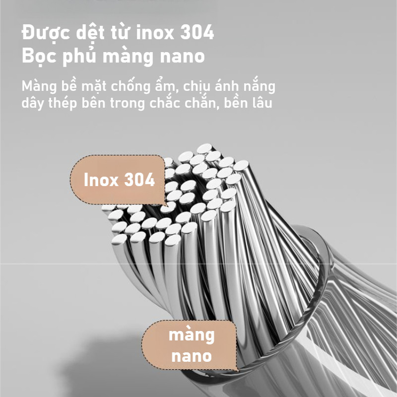 Dây Phơi Quần Áo Rút Gọn Tiện Lợi, dây inox 304 dài 4.2m, giá phơi quần ở ban công/phòng tắm