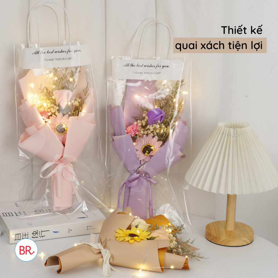 [20/11] Sỉ 10/20/30 Túi bóng kính trong suốt in chữ đựng hoa,quà,có quai xách quà tặng sinh nhật, 20/11,8/3,.. ANGIHOME
