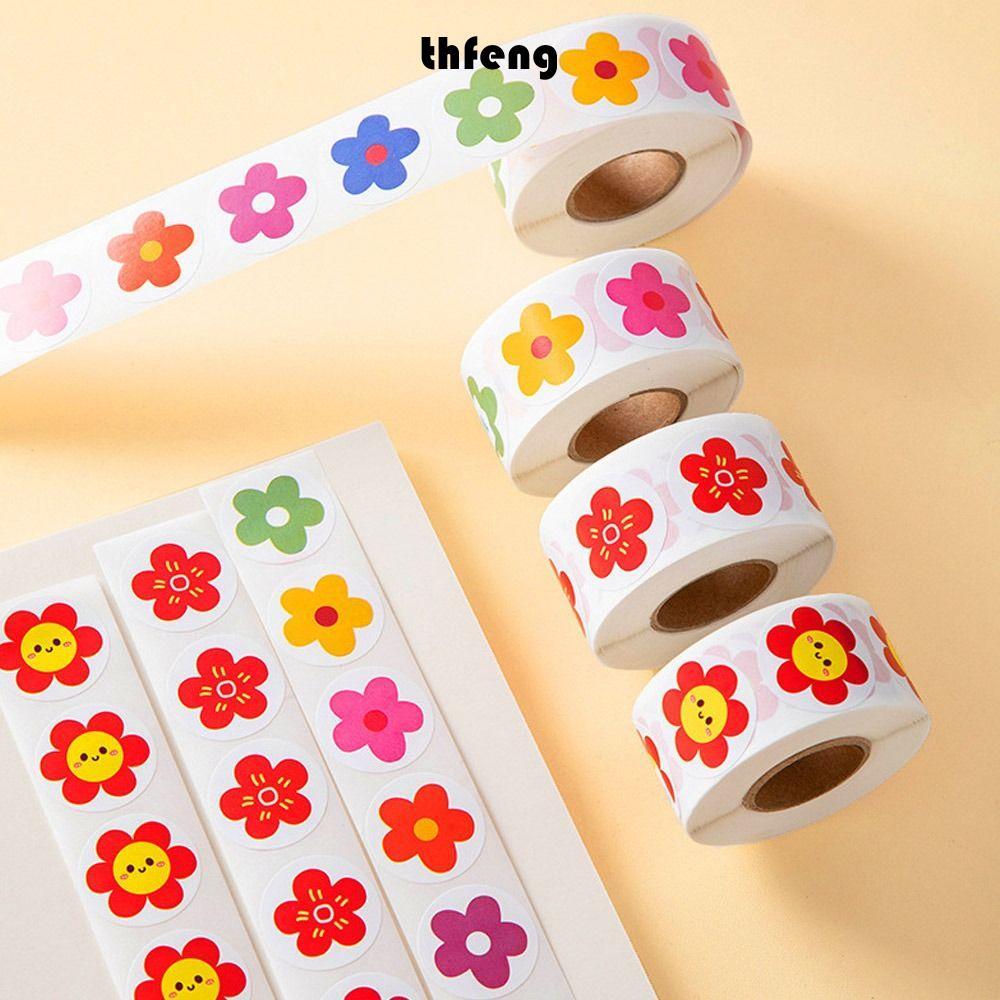 THFENG 500 Cái / Cuộn Miếng Dán Khen ngợi, Miếng Dán Mẫu Giáo Hoa Đỏ Nhỏ Tự Dính, Phim Hoạt Hình Chất Lượng Cao Sinh Viên Văn Phòng Phẩm Nhãn Dán Phần Thưởng Động Vật
