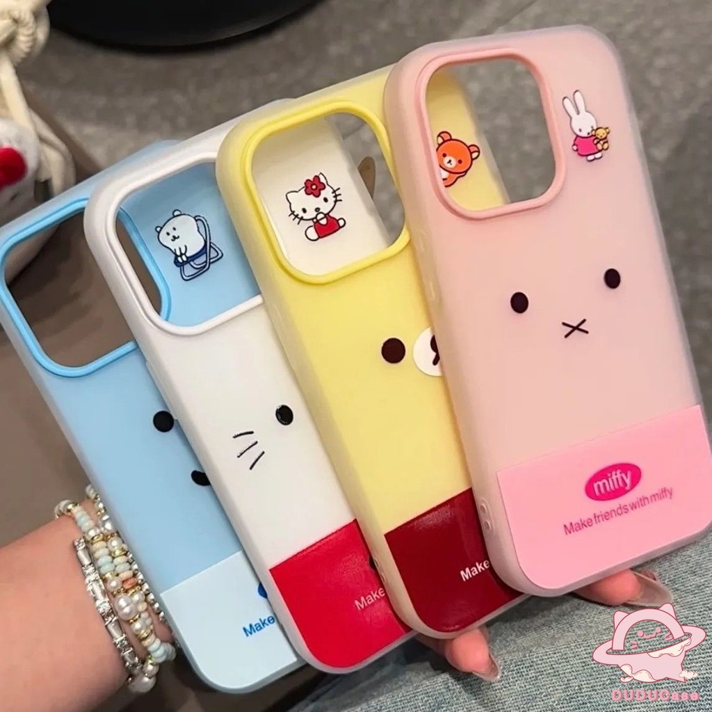Ốp Lưng Tương Thích Cho Iphone 13 11 16 15 14 12 Pro Max 7Plus X XS XR MAX 14 15 16 13 Plus HelloKitty Miffy Chiikawa Rilakkuma Emoji 2 Trong 1 Bìa Mềm