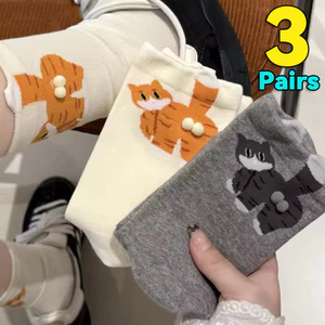 Tất Mông Mèo 3D dành cho nữ với thiết kế hoạt hình giữa bắp chân kawaii cotton và bao bì quà tặng