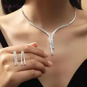 AqToCna 2 Cái Đơn Giản Hình Học Zircon Nelace Bông Tai Bộ Dành Cho Nữ Cưới Trang Sức Bộ Phụ Kiện Quà Tặng AqToCna