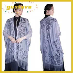 Áo Cardigan ren GUSTAVA, Khăn choàng ren dài màu tinh khiết, Trang phục nữ Nhẹ Drapy móc Openwork Tua Rua Drape Khăn choàng rỗng mùa xuân hè