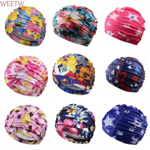 Mũ bơi ngoại cỡ WEETW, Vải in nhanh khô Mũ bơi suối nước nóng, Phụ kiện bơi lội thoáng khí Mũ tắm tóc dài nhẹ mùa hè