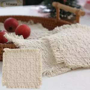 Tấm lót trang trí EDIWANY, Tấm lót bàn bằng vải cotton màu be mềm mại, Thảm trải bàn hình vuông cotton