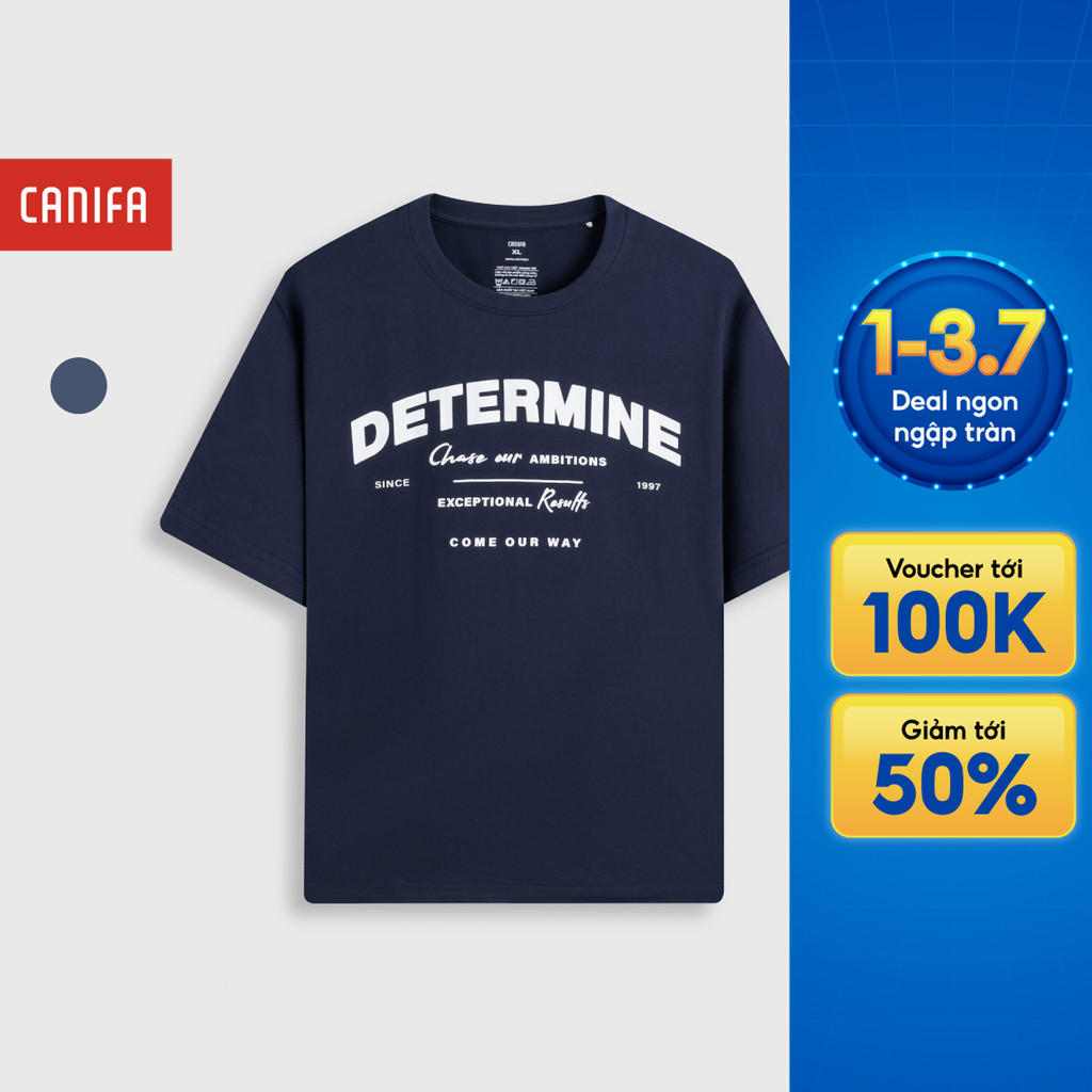 Áo thun nam CANIFA cộc tay cổ tròn form rộng in họa tiết 8TS26S010