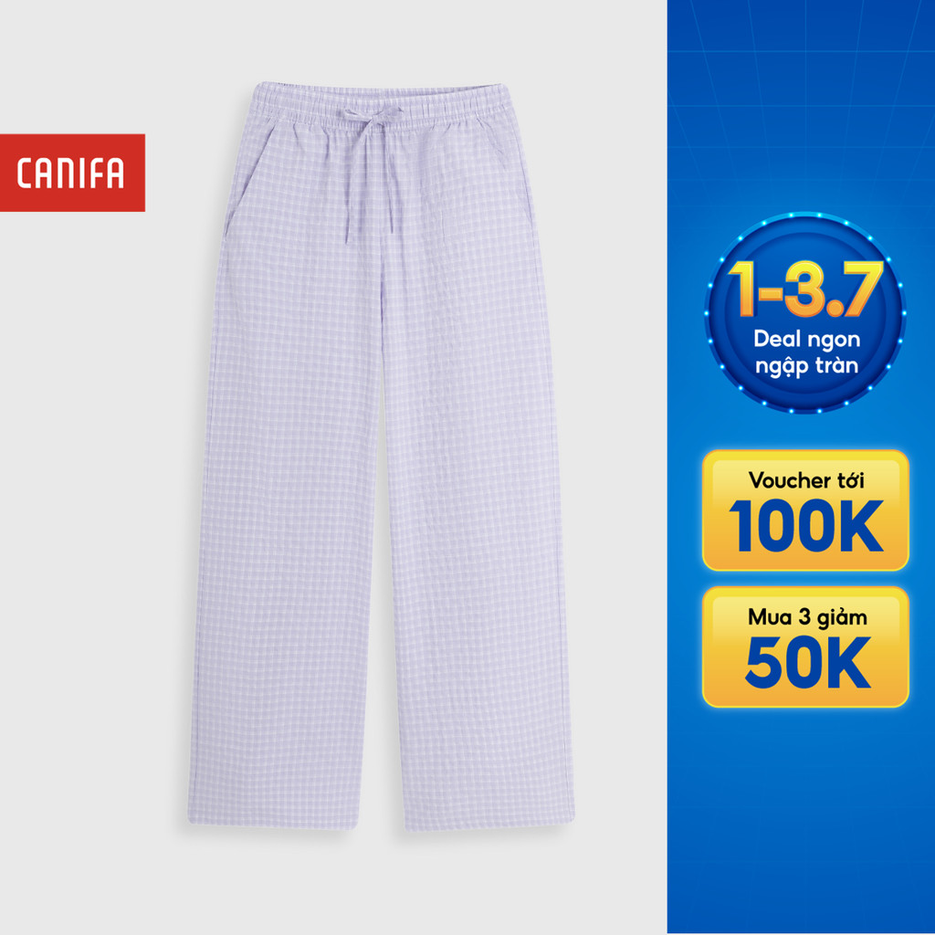Quần dài nữ CANIFA quần mặc nhà ống suông rộng họa tiết kẻ caro 6LB26S002