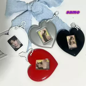 SAMO 1 Inch Hộp Đựng Thẻ Ảnh, Hình Trái Tim Có Móc Khóa Mặt Dây Chuyền Lưu Trữ Ảnh, Phong Cách INS Dễ Thương Phong Cách Hàn Quốc PVC ID Ảnh Học Sinh