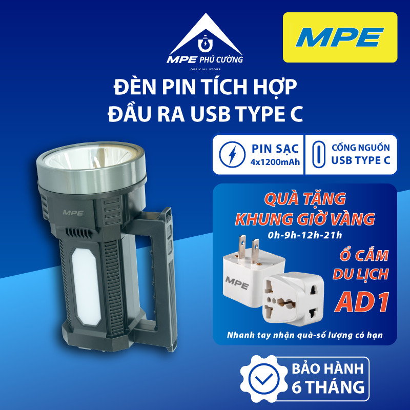 (CHÍNH HÃNG) MPE - Đèn pin đa năng đèn rọi và đèn chiếu gần Tích hợp đầu ra nguồn USB Type C Chính hãng MPE Phú Cường