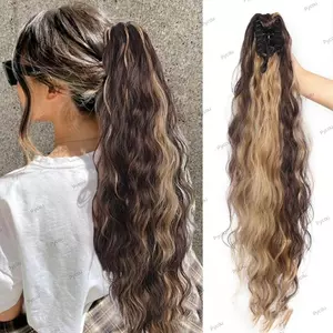 PYCOU Đuôi Ngựa Nối Dài, Họa Tiết Lông Tơ Dài Sóng Tóc Đuôi Ngựa, Thời Trang Tóc Xoăn Tổng Hợp Tự Nhiên Tóc Giả Kẹp Phụ Kiện Tóc