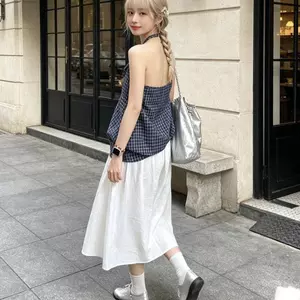 Áo Vest ca rô cổ điển kiểu Mỹ dành cho nữ mùa hè Phong cách mới phối ren không tay Top Slimer Look Covering Fat Hot Girls