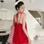 Áo yếm cổ dây đỏ mùa hè dành cho nữ Phong cách ngày lễ cay ngọt ngào dáng rộng vừa phải Dây đeo bên ngoài