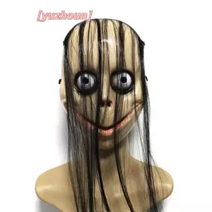 Kinh dị Halloween mới với mặt nạ tóc dài Mặt nạ ngộ nghĩnh Mặt nạ miệng hình chữ V có tóc Mặt nạ ma nữ Roleplay Mặt nạ MoMo