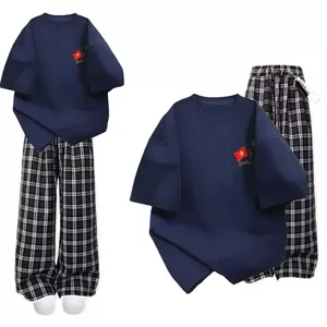 Sét Bộ Quần dài ống rộng KẺ CARO đen bản to+ Mix Áo Phông Form màu xanh than độc lập-dsggsg