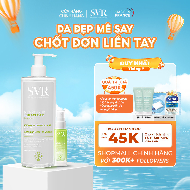 Combo làm sạch da, giảm thâm mụn sau 7 ngày Serum 30ML và Tẩy trang Sebiaclear 400ML (CBG12)