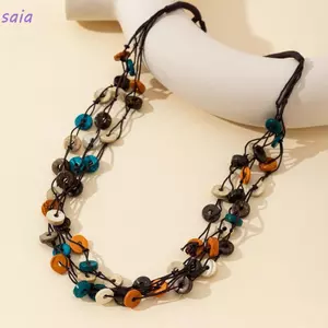 Vòng Cổ Hạt Gỗ SAIA, Phong Cách Bohemian Nhiều Màu Sắc Đính Hạt Trang Sức, Dân Tộc Retro Hạt Tròn Nhiều Lớp Vòng Cổ Trang Sức Nữ
