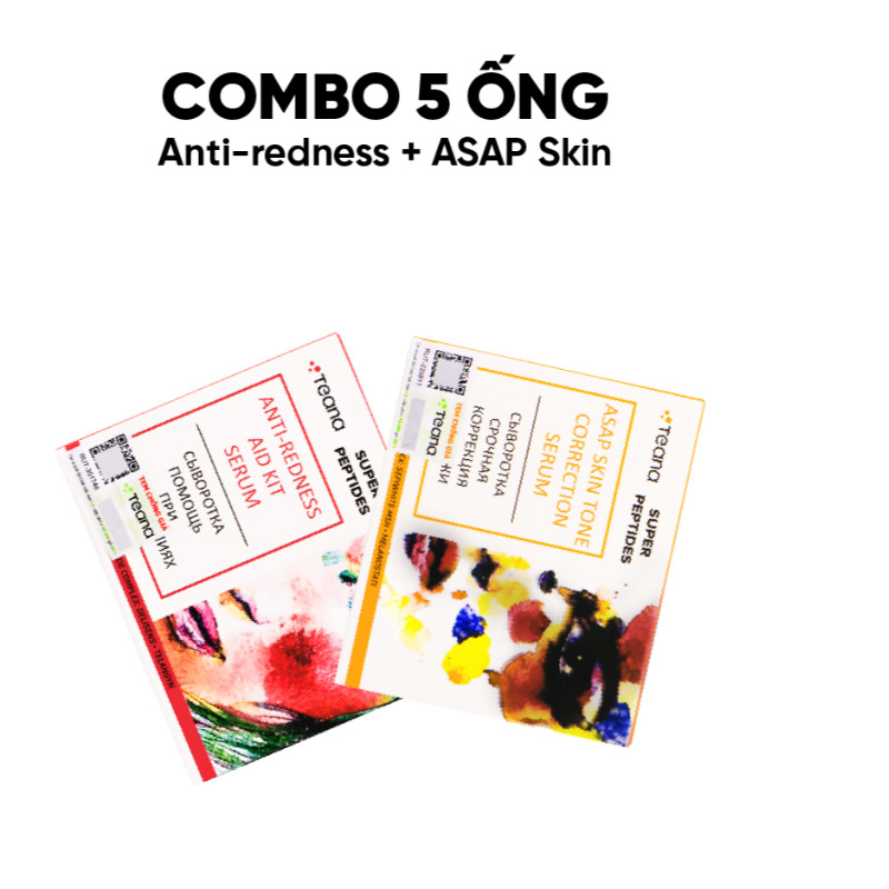 Combo Serum PEPTIDES TEANA Anti-redness & ASAP giải cứu phục hồi làn da, giảm thâm mụn 2ml (5 ống/10 ống)