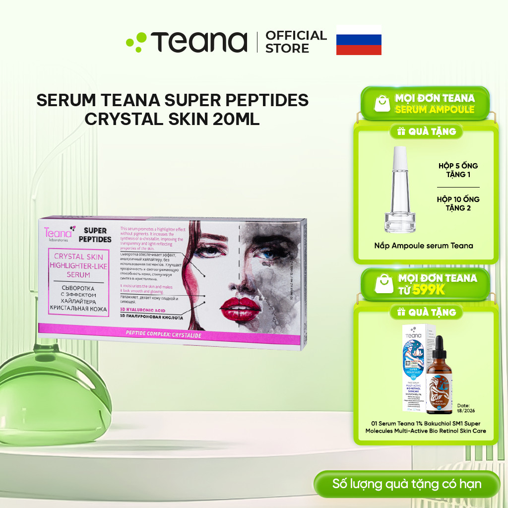 Serum Teana Super Peptides Crystal Skin Highlighter-Like cấp nước cho da căng bóng, bắt sáng 20ml