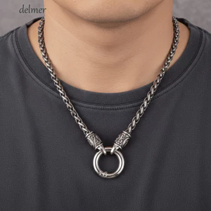 Vòng cổ Viking DELMER, Vòng cổ chuỗi xương rồng mở bằng hợp kim, Khóa vòng tròn dệt thời trang bền phong cách dân tộc