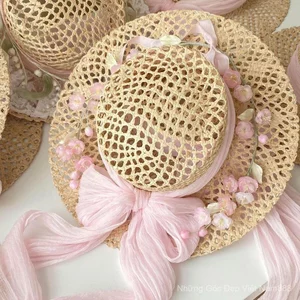 Mũ Rơm Tự Làm Mũ Đi Biển Mùa Hè Ngoài Trời Mũ Chống Nắng Đầu Lớn Chống Nắng Mục Vụ Phong Cách Pháp Đạo Cụ Ảnh