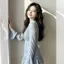 Đầm sơ mi dài tay dài tay màu xanh eo hẹp sang trọng mùa hè