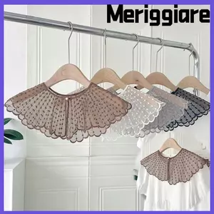 Cổ áo giả MERIGGIARE, Cổ áo có thể tháo rời màu trơn thêu, Ngọc trai thông thường Phụ kiện quần áo Áo sơ mi