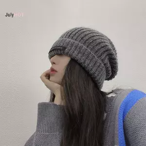 JULYHOT Rời Đầu Lớn Mũ Đan Unisex Mohair Mũ Len Miếng Dán Mặt Nhỏ Ấm Lạnh Mũ Mái Vòm Độ Đàn Hồi Cao Quần Áo Collocation Massivedeals