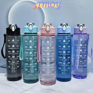 TMOY 900ml Chai Thể Thao Có Cân Thời Gian Ngoài Trời Chuyển Màu Trơn Chai Thể Thao Di Động Thể Dục Động Lực Ống Hút Cốc Bpa Free TMOY