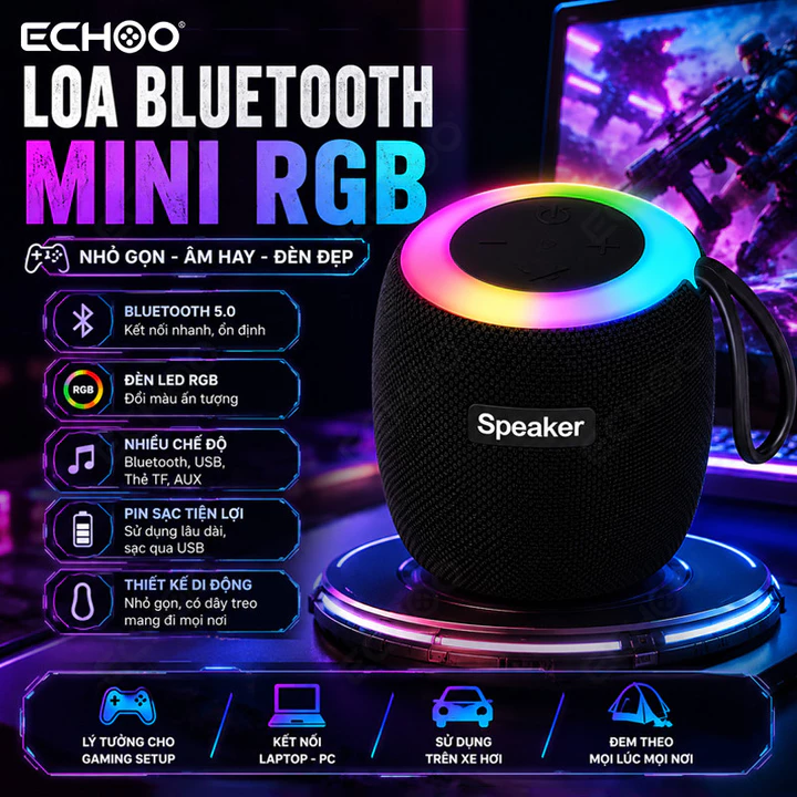 Loa Bluetooth Mini RGB Loa Không Dây Bluetooth 5.0 Hỗ Trợ TF USB AUX Loa Gaming Loa Xe Hơi Di Động