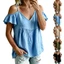 Exhila Vai Lạnh Cho Nữ Rời Cổ Chữ V Ruffle Tay Áo Sơ Mi Màu CuteGoing Out Trang Phục