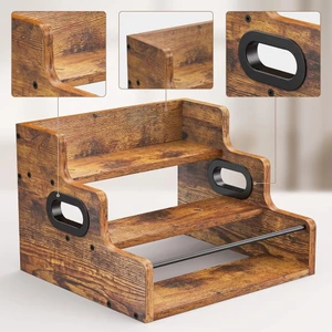 Dụng cụ sắp xếp bằng gỗ có tay cầm Giá lưu trữ bước 3 tầng cho Vanity, Góc cà phê