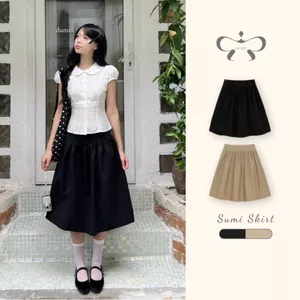 AREUM Chân váy lửng SUMI Skirt kaki đen đơn giản kiểu Nhật - - Hieuvy Botique