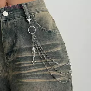 AqToCna Punk Nhiều Lớp Kim Loại Ngôi Sao Chữ Thập Mặt Dây Chuyền Quần Hip Hop Eo Móc Khóa Quần Jean Dây Xích Nữ Hợp Thời Trang Trang Phụ Kiện Trang Sức Quà Tặng AqToCna