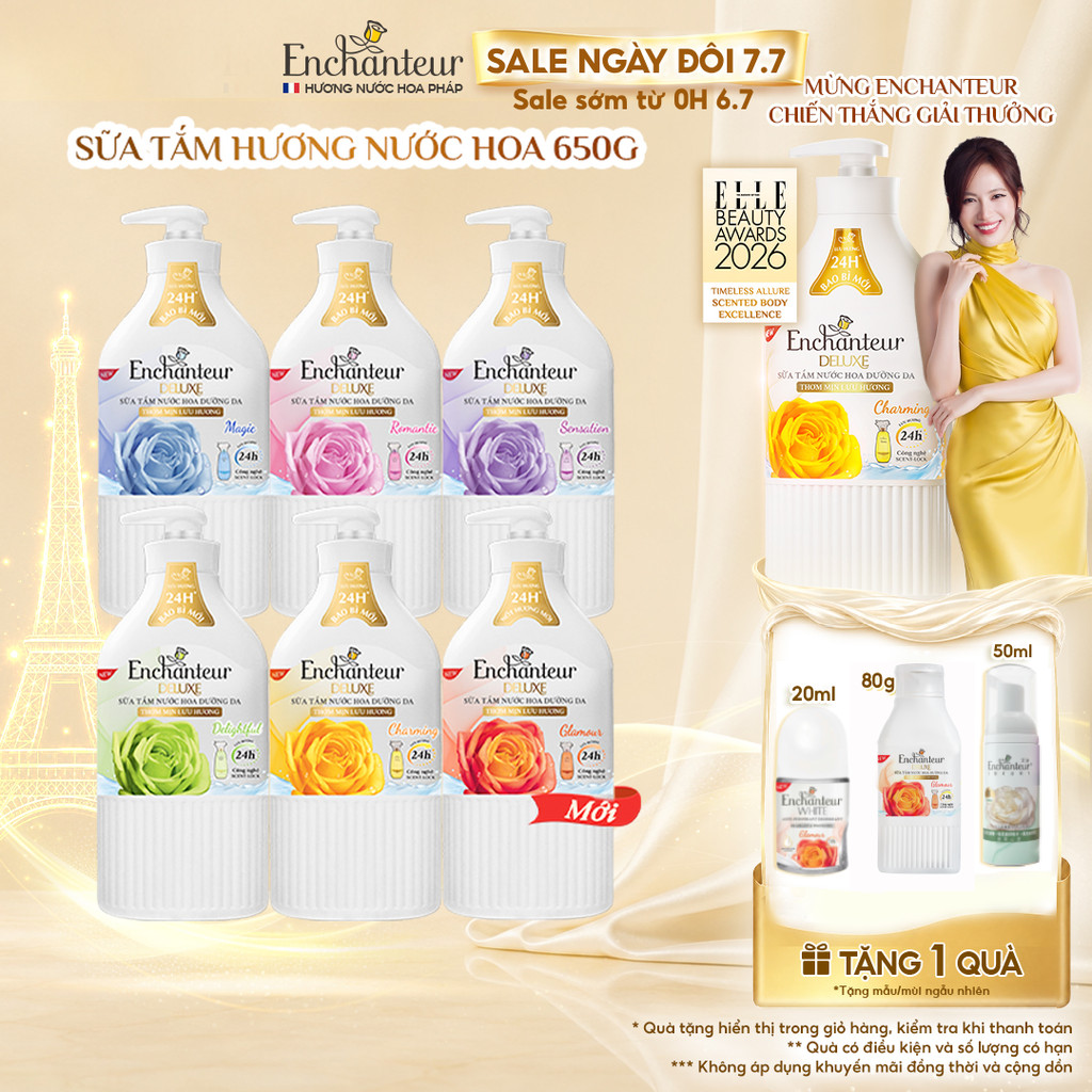 [MÙI HƯƠNG MỚI] Sữa tắm hương nước hoa Pháp Enchanteur Deluxe 650g / 900g - Mềm mịn như lụa Lưu hương 24H