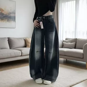 Quần Jean Chân Rộng Nữ Mỹ Retro Cong Chân Denim Quần Rời Thẳng