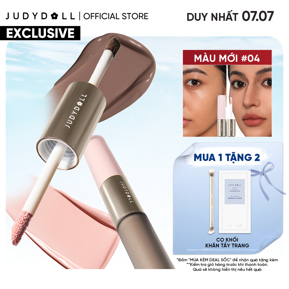 Kem Bắt Sáng & Tạo Khối 2 Đầu JUDYDOLL Liquid Highlighter & Contour Duo Lâu Trôi Dễ Tán Không vón cục Khối kem Triệt sắc 4,8g