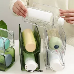 Kệ lưu trữ chai DONOVANQQ, Giá lưu trữ sắt uốn cong bền trong suốt, Giá lưu trữ chai nhỏ gọn có thể xếp chồng lên nhau đa chức năng Tiết kiệm không gian Hộp đựng đồ dùng nhà bếp