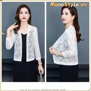 Áo len nữ MONOSTYLE, Áo sơ mi điều hòa không khí thoáng khí ren hoa, Áo len cardigan ngắn đi biển mùa hè dành cho nữ