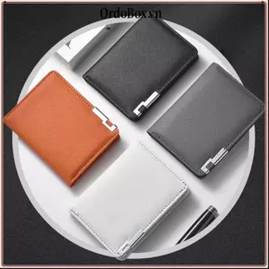 Ví Nam ORDOBOX Retro, Ví Đựng Tiền Xu Hai Mặt Siêu Mỏng, Da PU Tối Giản Cam Đen Xám Trắng Đựng Thẻ ID Nam Nữ