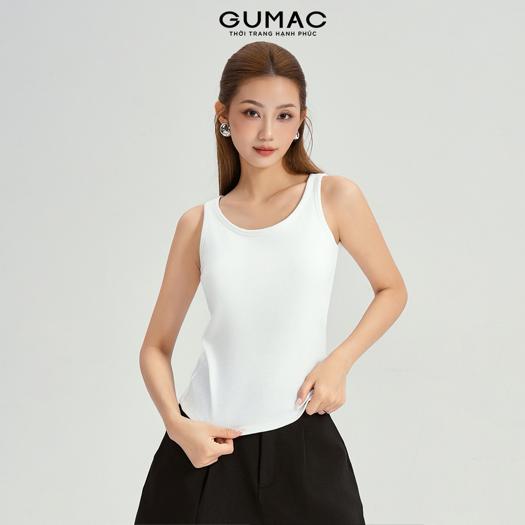 Áo Ba Lỗ Nữ GUMAC Form Slimfit Kèm Mút Chất Thun Gân Co Giãn Thoải Mái LATG0302
