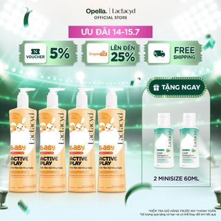 Bộ 4 Sữa Tắm Gội Hằng Ngày Cho Bé Lactacyd Baby Active Play, Giúp Đề Kháng Da Và Bảo Vệ Bé Khỏi Vi Khuẩn 500ml