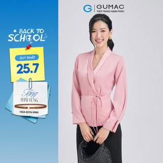 Áo Sơ Mi Nữ GUMAC Chất Lụa Kiểu Đắp Chéo Tay Dài Thắt Eo Form Suông Thời Trang AE07066