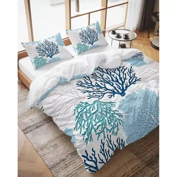 Bộ chăn ga gối LooPoP Kích thước đôi Hải lý ven biển Đại dương san hô Bộ chăn ga gối mềm Bộ 3 bộ ga gối màu xanh theo chủ đề bãi biển với chăn bông và 2 vỏ Bedr